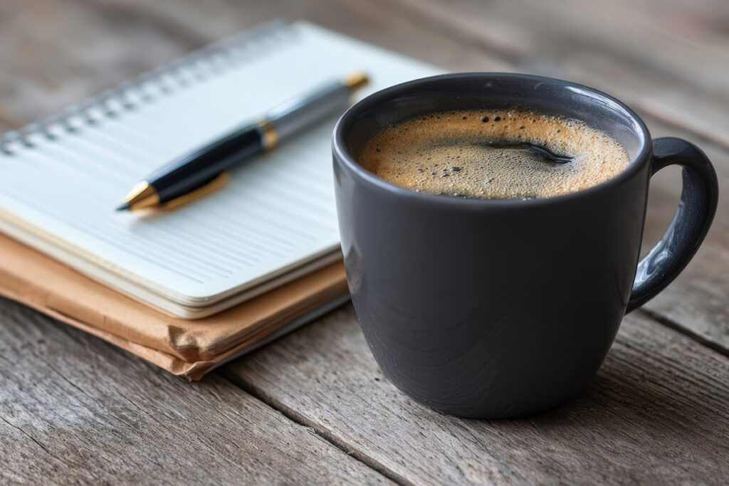 pen and coffee