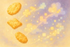 おかきとAI生成の偶然性を表現した幻想的なイラスト